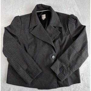 Anthropologie Maeve Blazer‎ Jacket Women Sz L Gray 80s Boxy Secretary